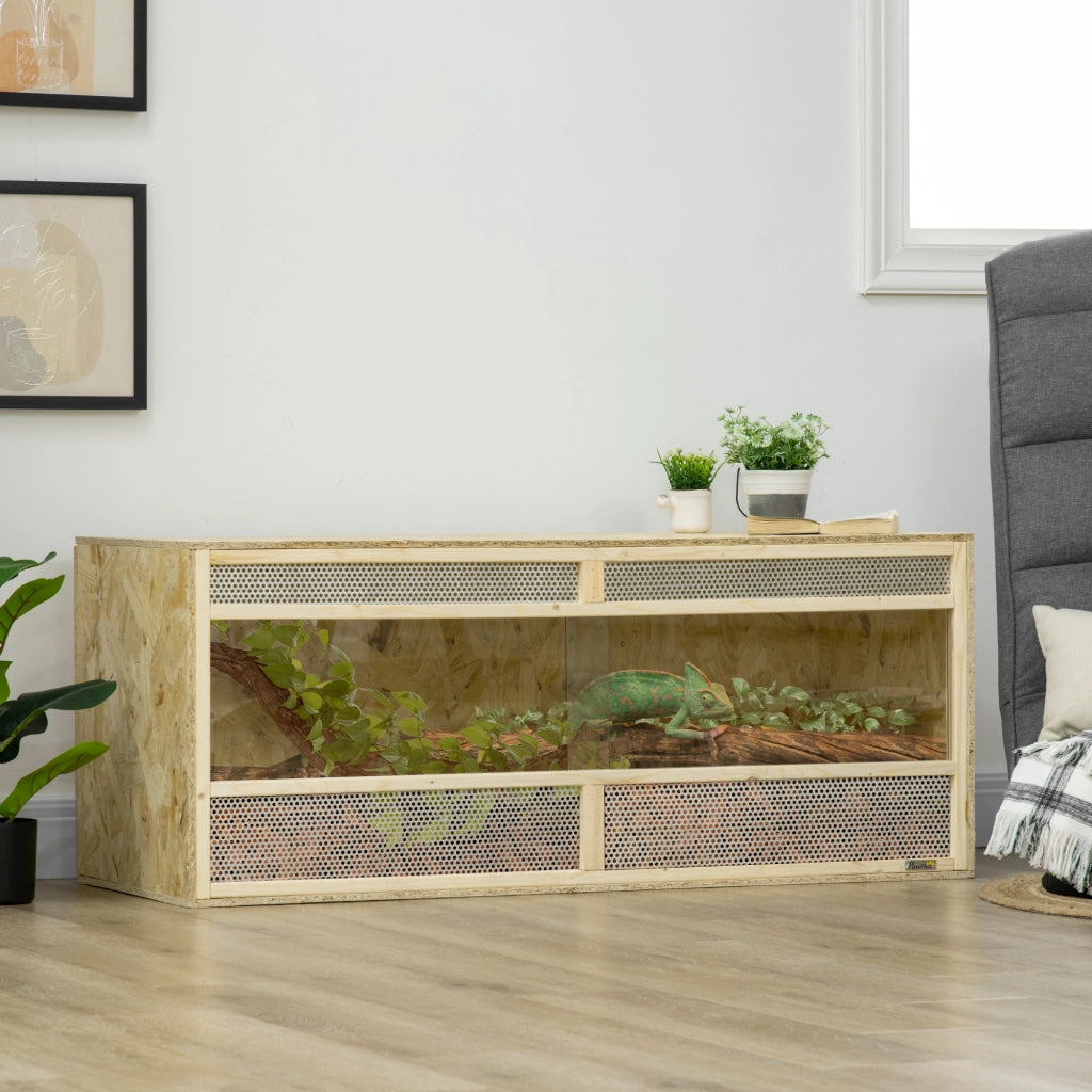 Terrario in legno OSB per rettili con porta scorrevole in vetro ¨C zephmum ¨C 120x50x50 cm naturale