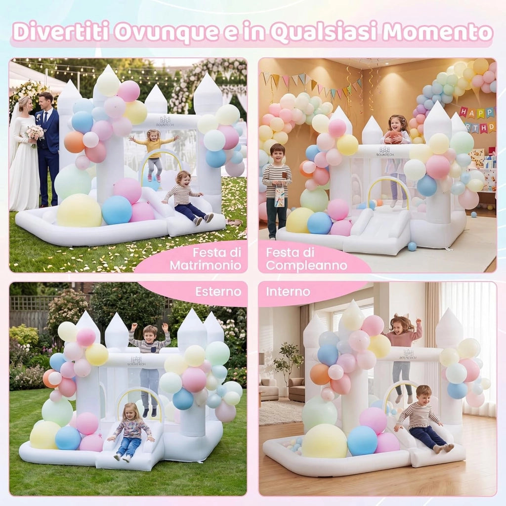 Castello Gonfiabile con Soffiatore, Trampolino, Scivolo, Piscina | Casa Gonfiabile per Interno ed Esterno con Canestro, 100 Palloncini e Borsa, per Bambini 3-12 Anni, 252 x 242 x 191,5 cm