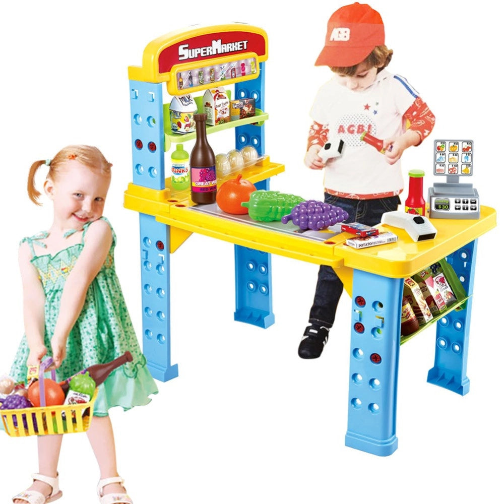 Trade Shop - Playset Supermercato Giocattolo Bambini Banco Estensibile Luci Suoni Accessori -