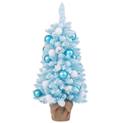 Albero di Natale artificiale mini da 90cm con 12 palline di cotone naturale, Albero da tavolo decorato Blu e bianco