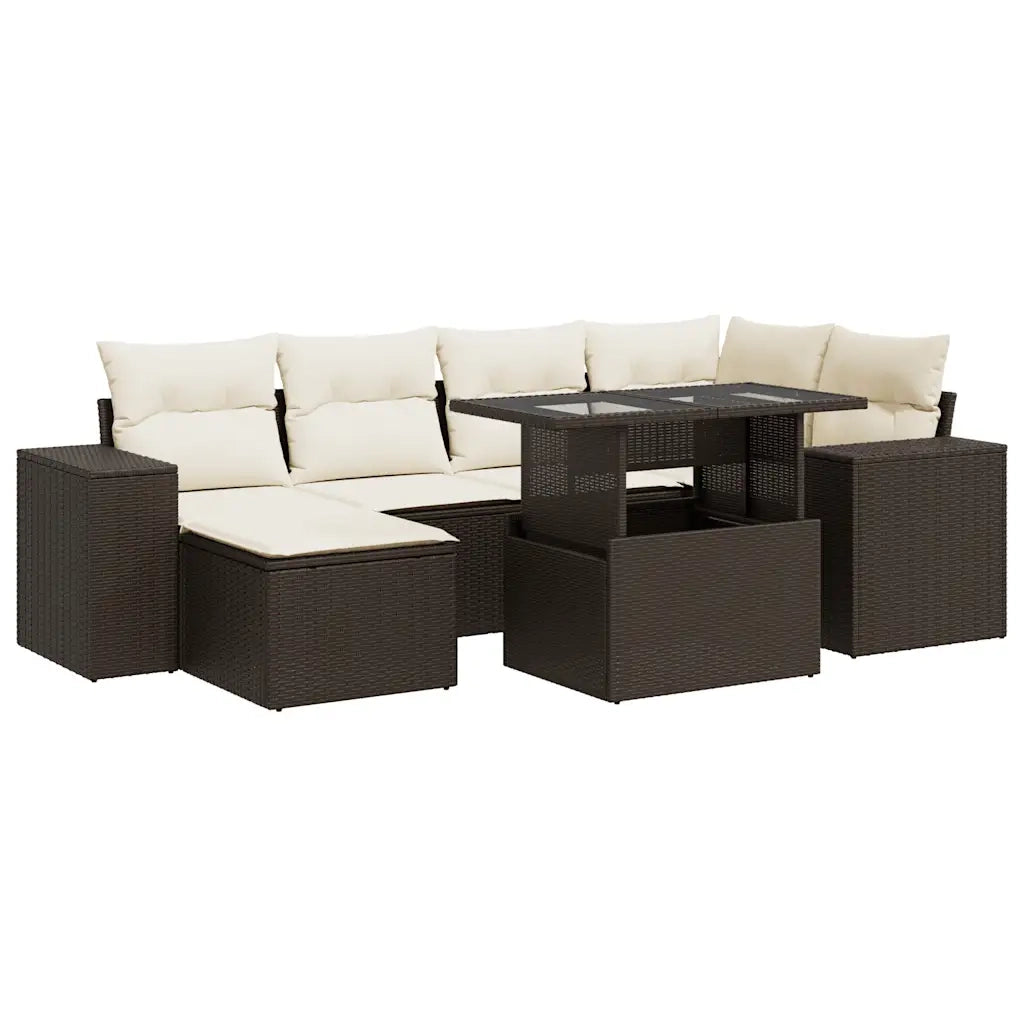 Set Divani da Giardino 7 pz con Cuscini Marrone in Polyrattan 3326834