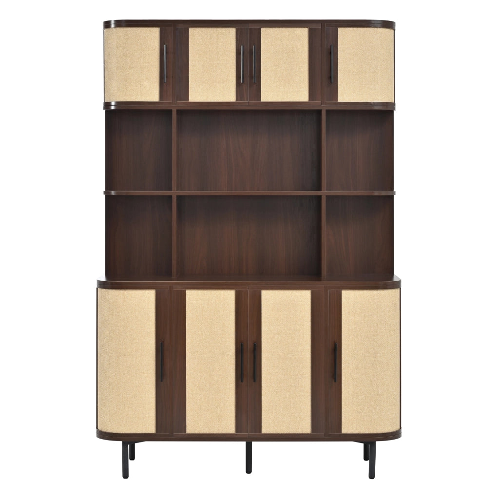 Credenza e madia con 8 ante, frontali a intreccio e piedi in ferro per soggiorno, in MDF noce, 120 × 20 × 180 cm