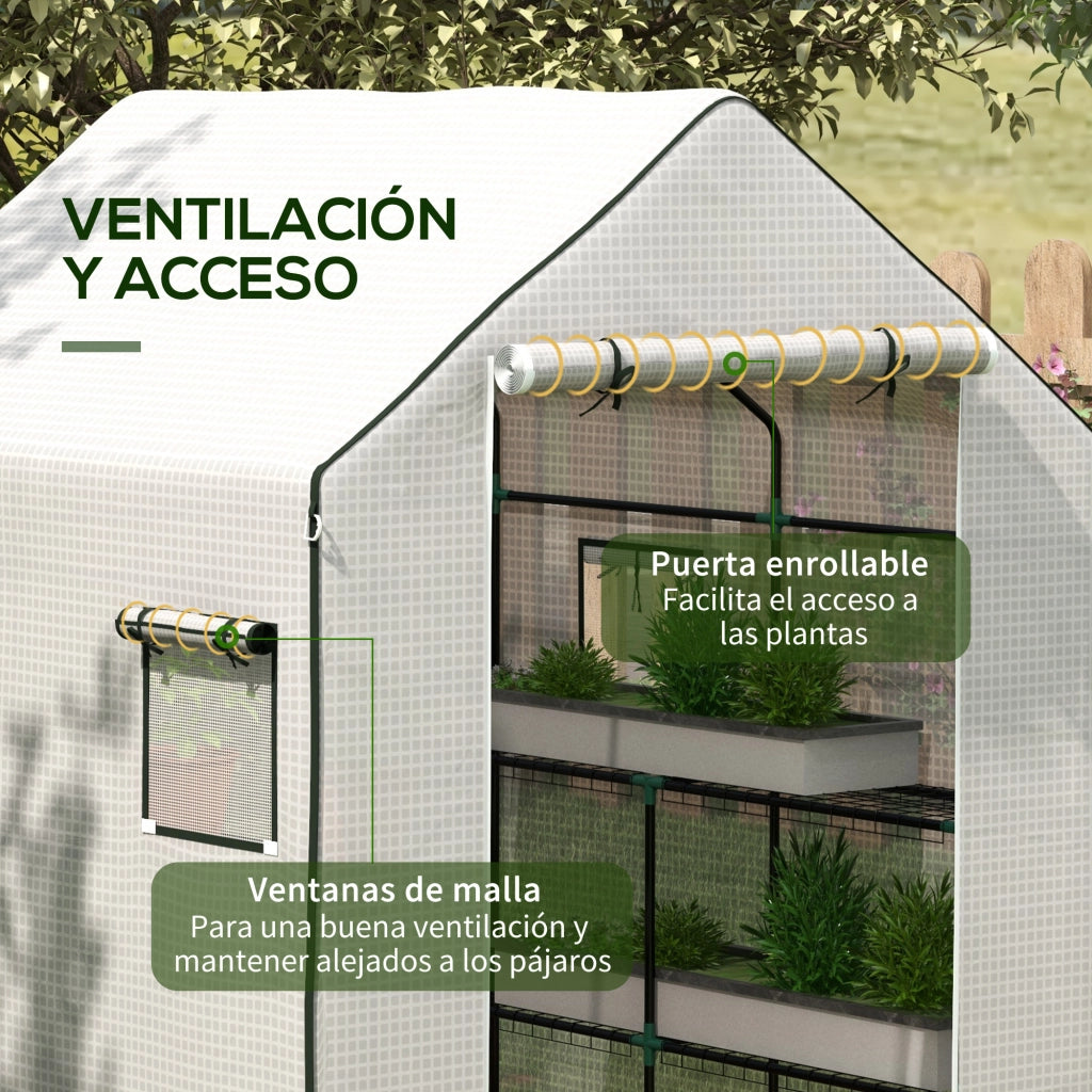 Serra da giardino con finestra e porta a rullo ¨C Minimal ¨C 140x143x190 cm bianco