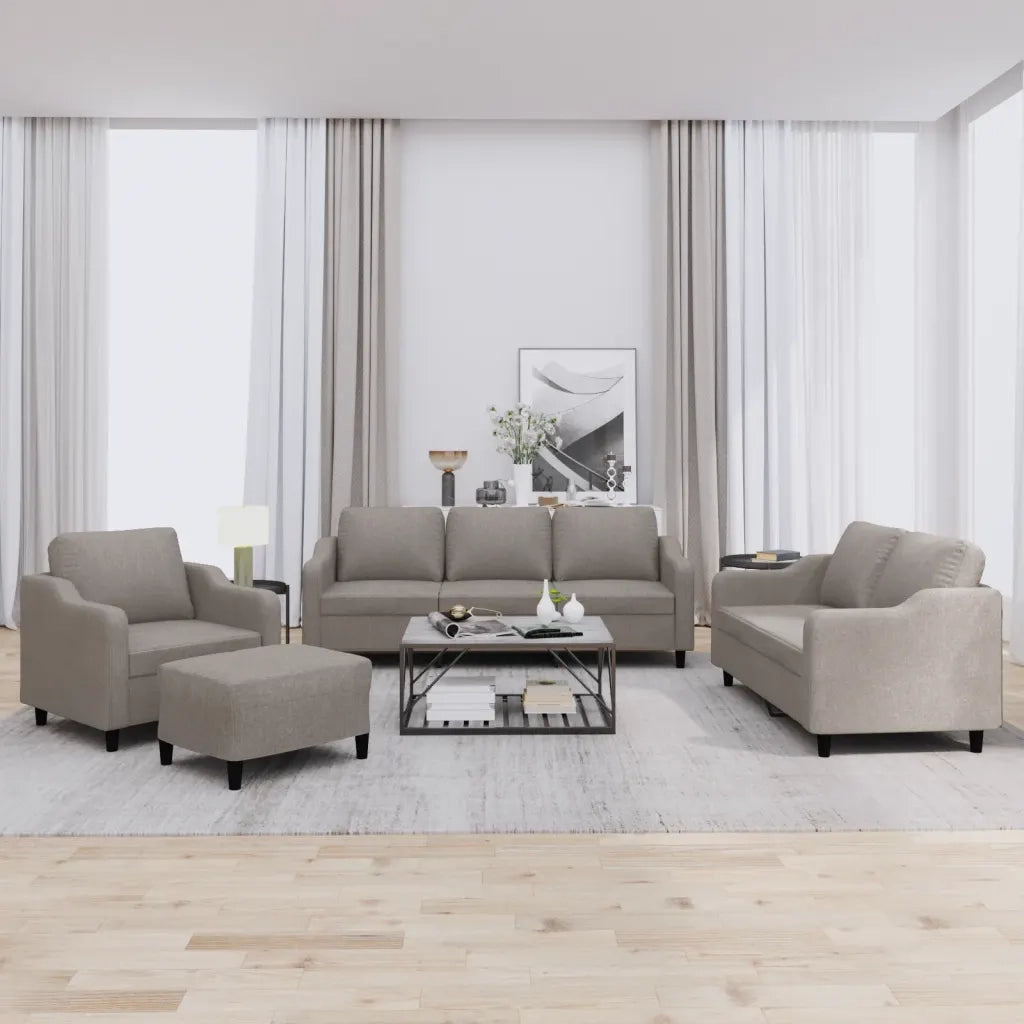 Set di Divani 4 pz con Cuscini Tortora in Tessuto