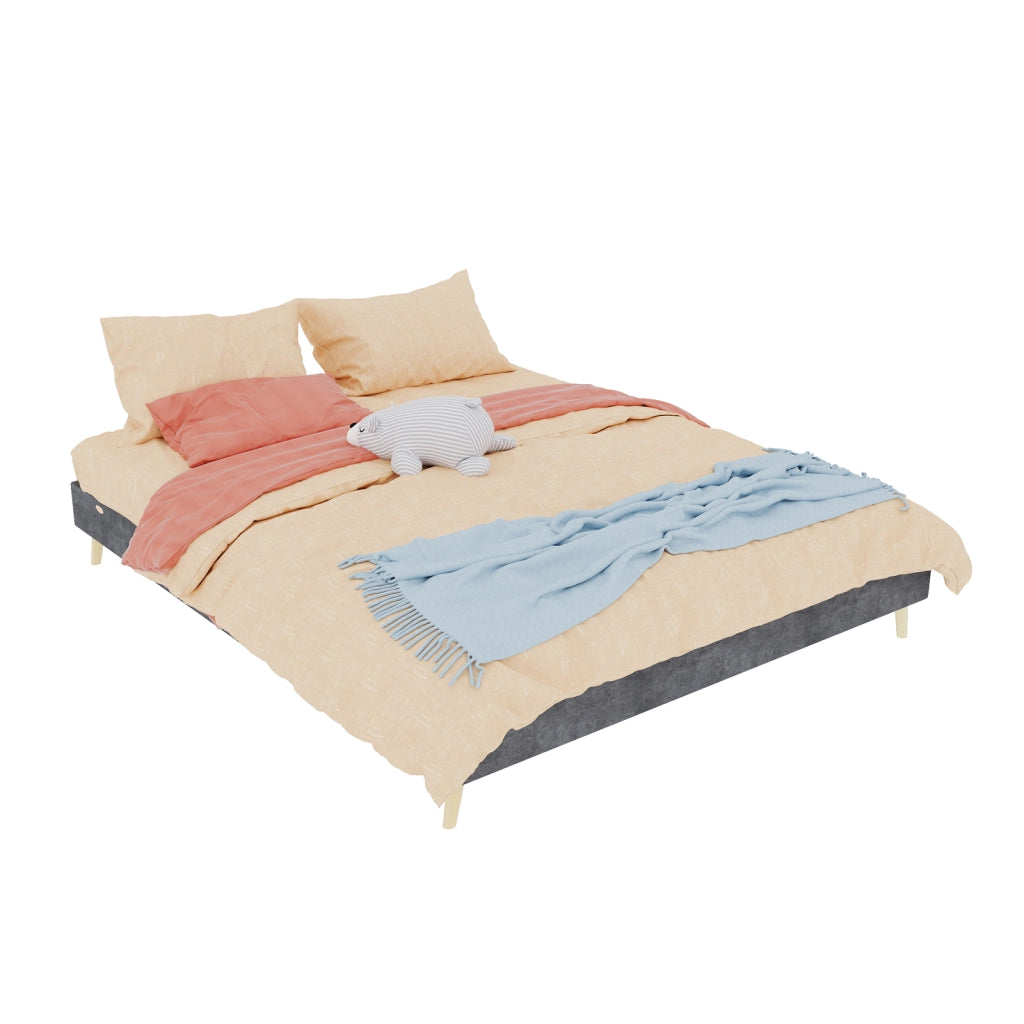 DESMIU Letto matrimoniale 160 × 200 cm 2 posti in velluto olandese, con spazio di stoccaggio, senza materasso, grigio