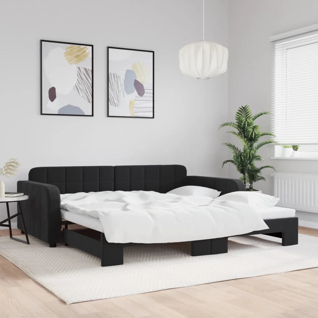 Divano letto | Sof¨¤ letto | Letto singolo Estraibile Nero 100x200 cm in Velluto