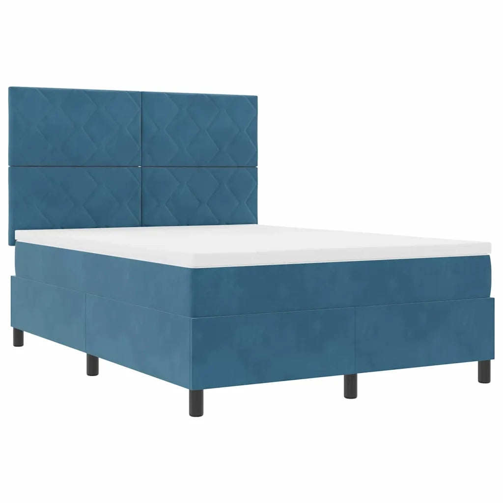 Letto a Sorgente LED Blu Scuro 140 x 200 cm Velluto 3343386