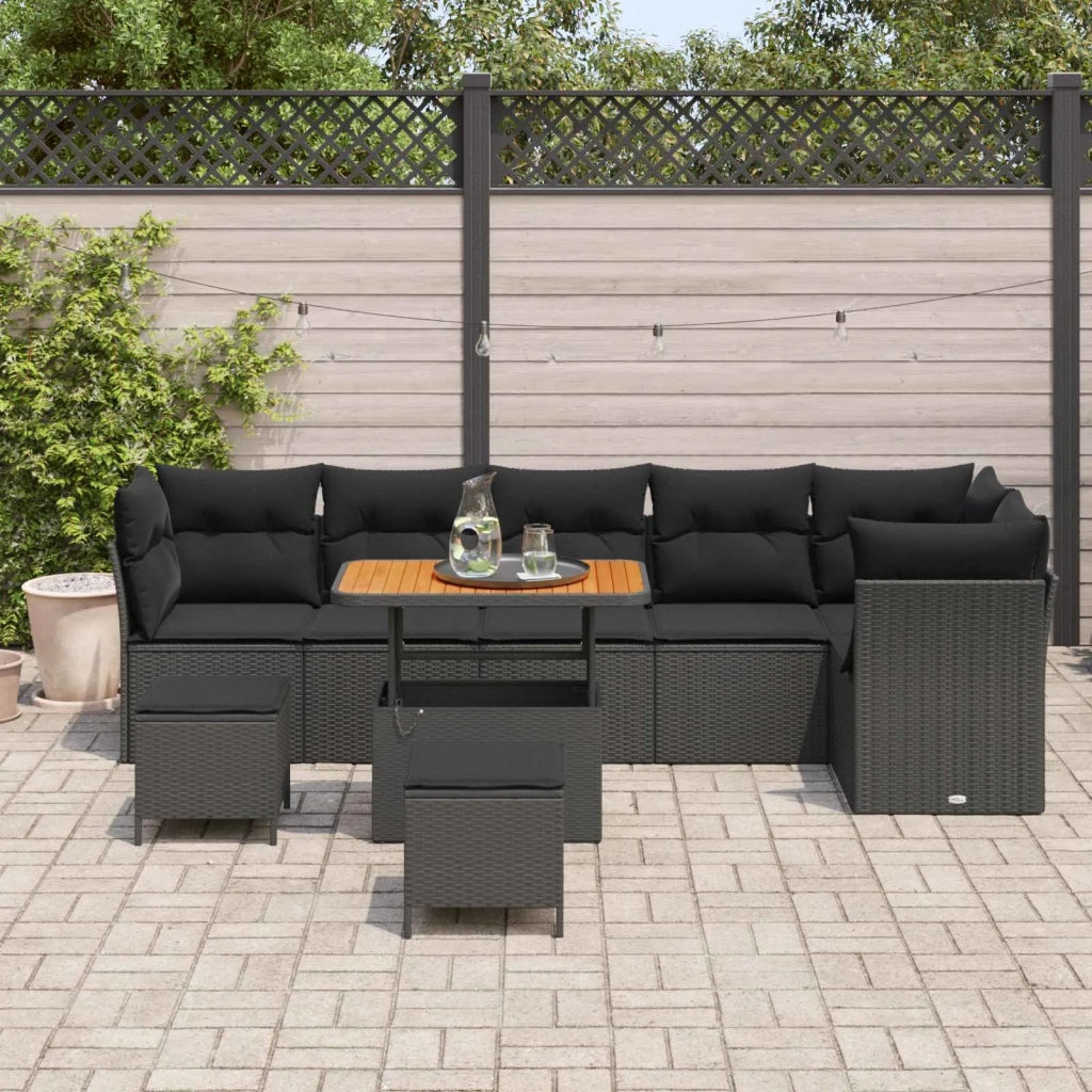 Set Divano da Giardino con cuscino 9 pcs Nero 90 x 55 x 71 cm