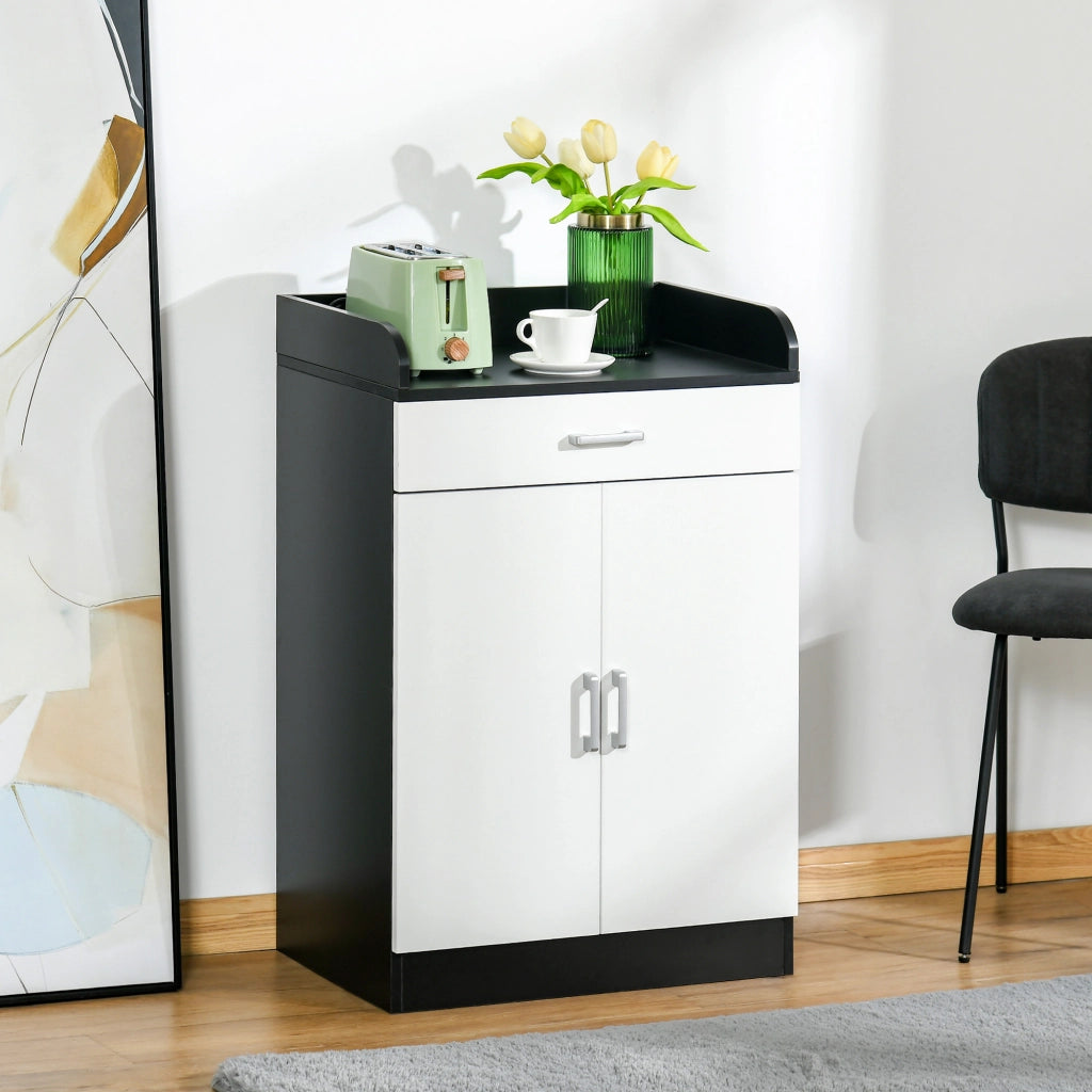 Mobiletto con Cassetto di Legno, con Ripiano Regolabile, Mobiletto da Cucina Salvaspazio, Soggiorno e Anticamera, in Legno MDF, 60x40x90cm, Bianco e Nero