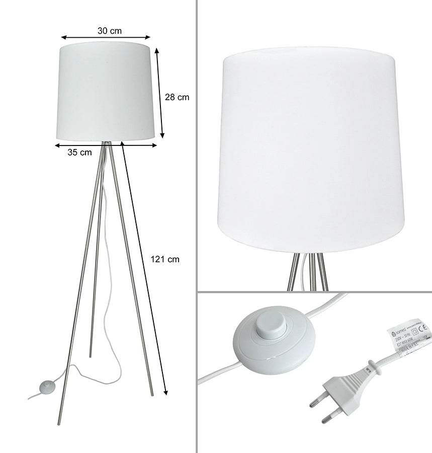 Lampada da terra con treppiede in metallo argentato, piantana - Michelle - FL24MIPM