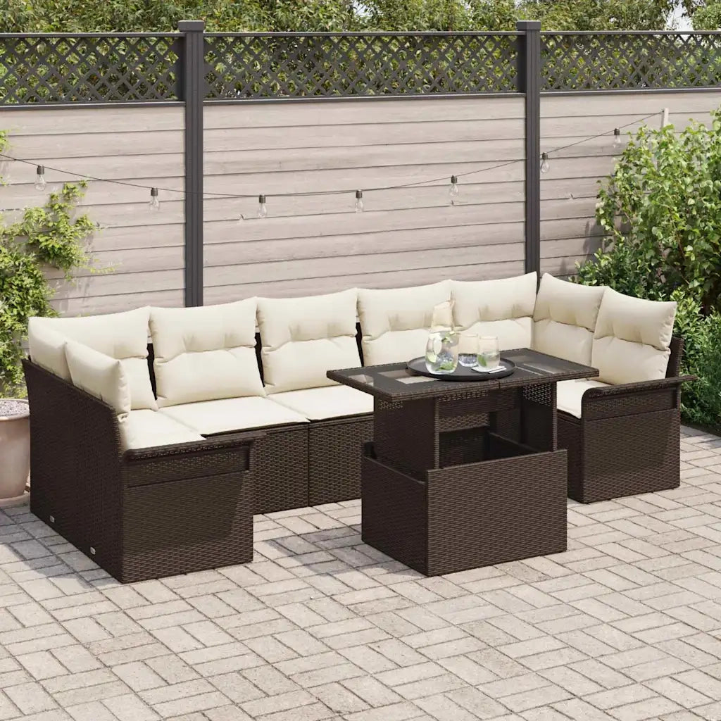 Set Divano da Giardino con cuscino 8 pcs Marrone polyrattan 3348234
