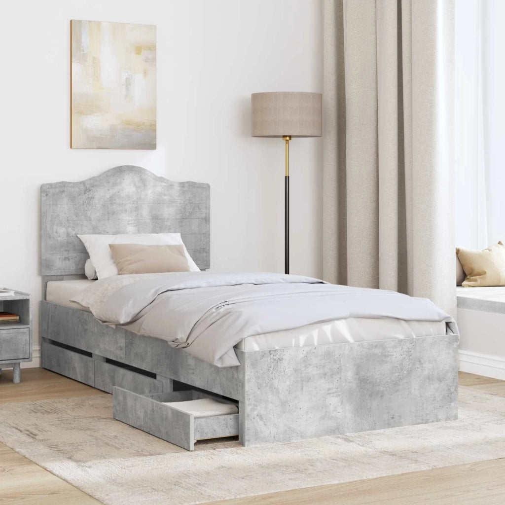 Letto singolo | Letto per adulti | Struttura del letto con cassetto Grigio Cemento 75 x 190 cm