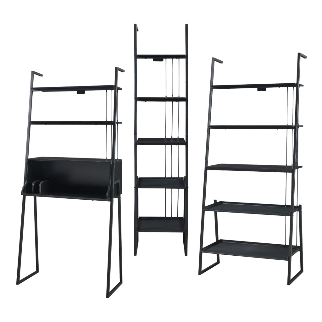 Set di 3 mobili composto da scrivania e 2 scaffali a scala colore nero 03_0009386