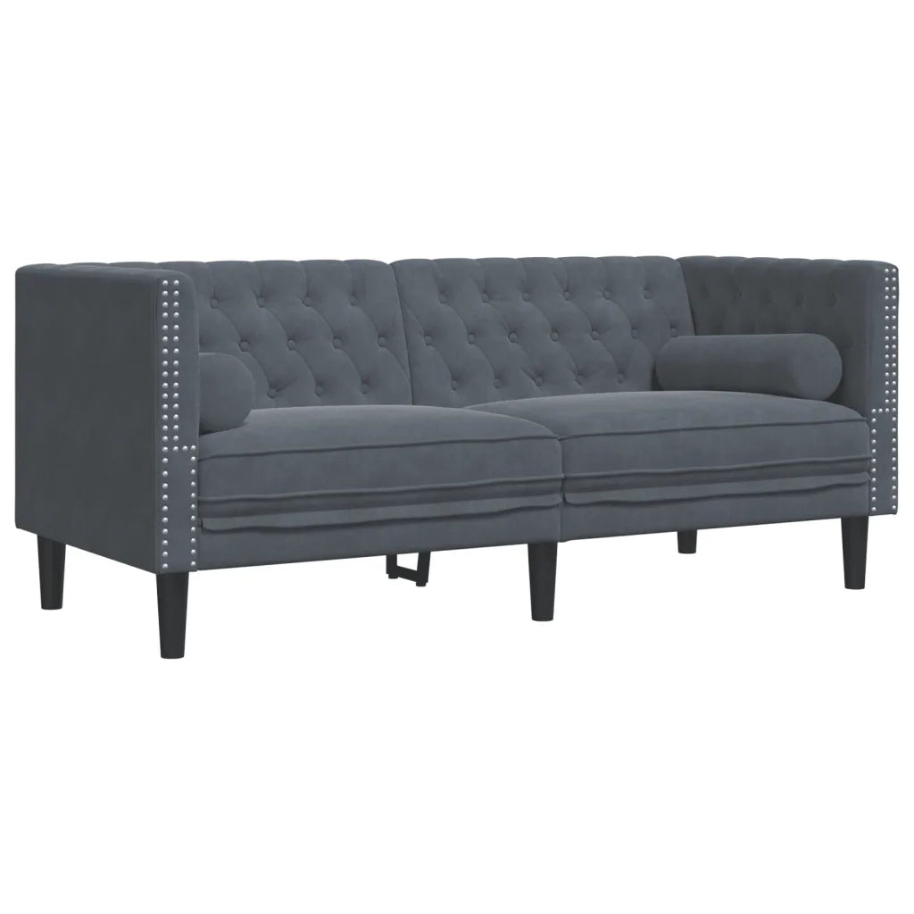 Divano Chesterfield con Rinforzi 2 Posti-Sofa 2 Posti-Divanetto Grigio Scuro Velluto