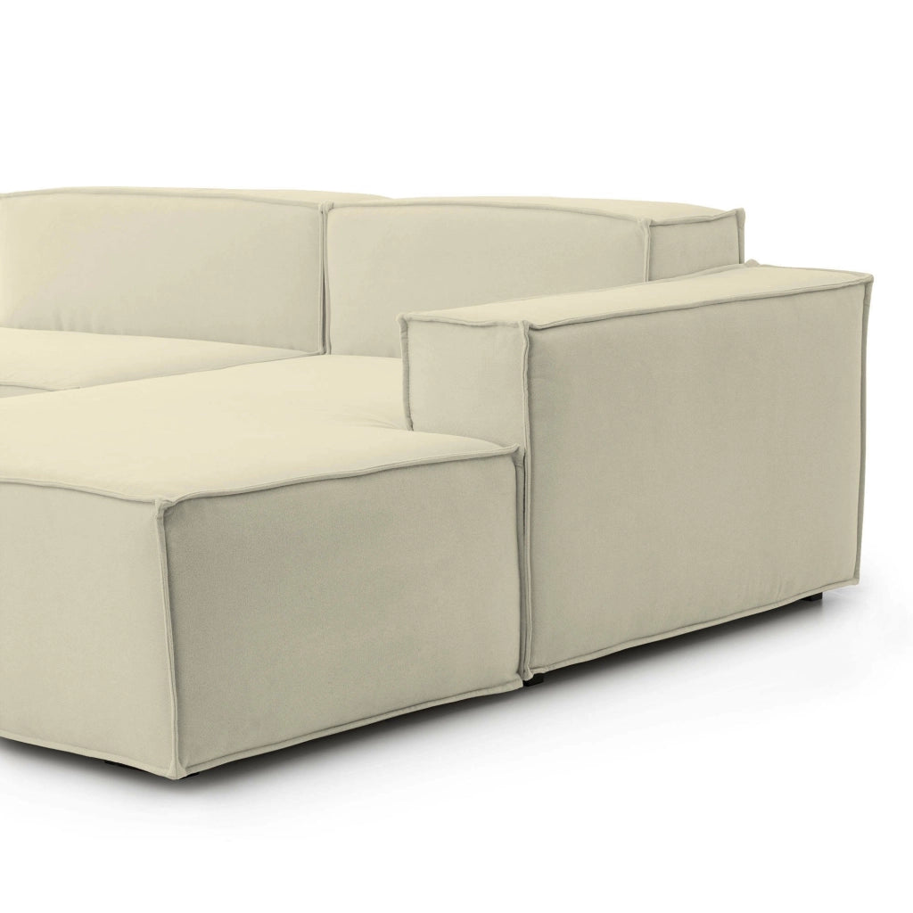 Divano fisso Amuleto, Divano componibile a 2 posti con penisola destra, Made in Italy, Sofà\  moderno in tessuto, Cm 220x170h70, Beige