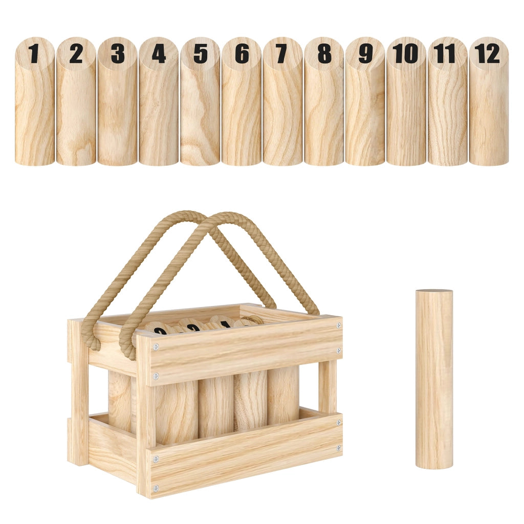 Set Gioco Bowling Finlandese ¨C Xylo ¨C 12 Pezzi Legno Massello con Custodia
