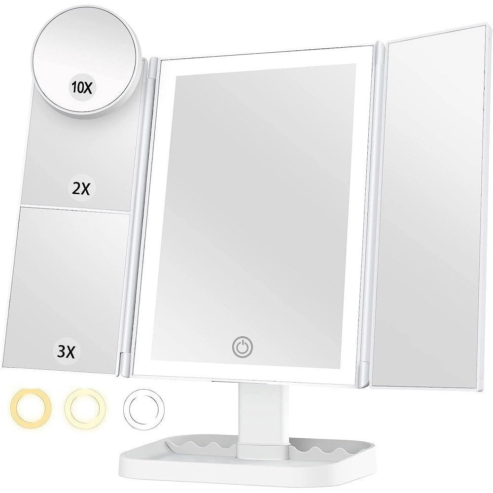 Trade Shop - Specchio Trucco Con Ingranditore 10x 3x 2x Illuminazione A 3 Colori 72 Led Touch -