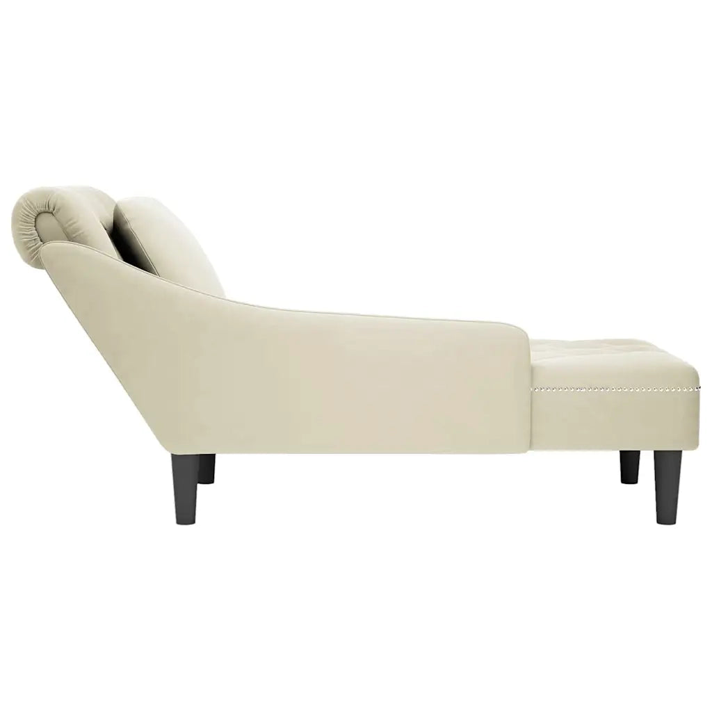 Sdraio con Cuscino e Bracciolo Destro in Velluto Crema 4009779