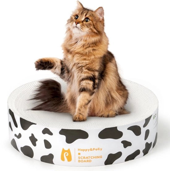 Krabmat Ronde 2-in-1 Dubbelzijdig per Gatto - Giocattolo per Gatti, Mobili per Gatti, Cartone Ruvido, Cuscino per Gatti Reciclabile, Fatto di Cartone di Qualità, Tenuto Gatti Occupati e Salutari - Bianco