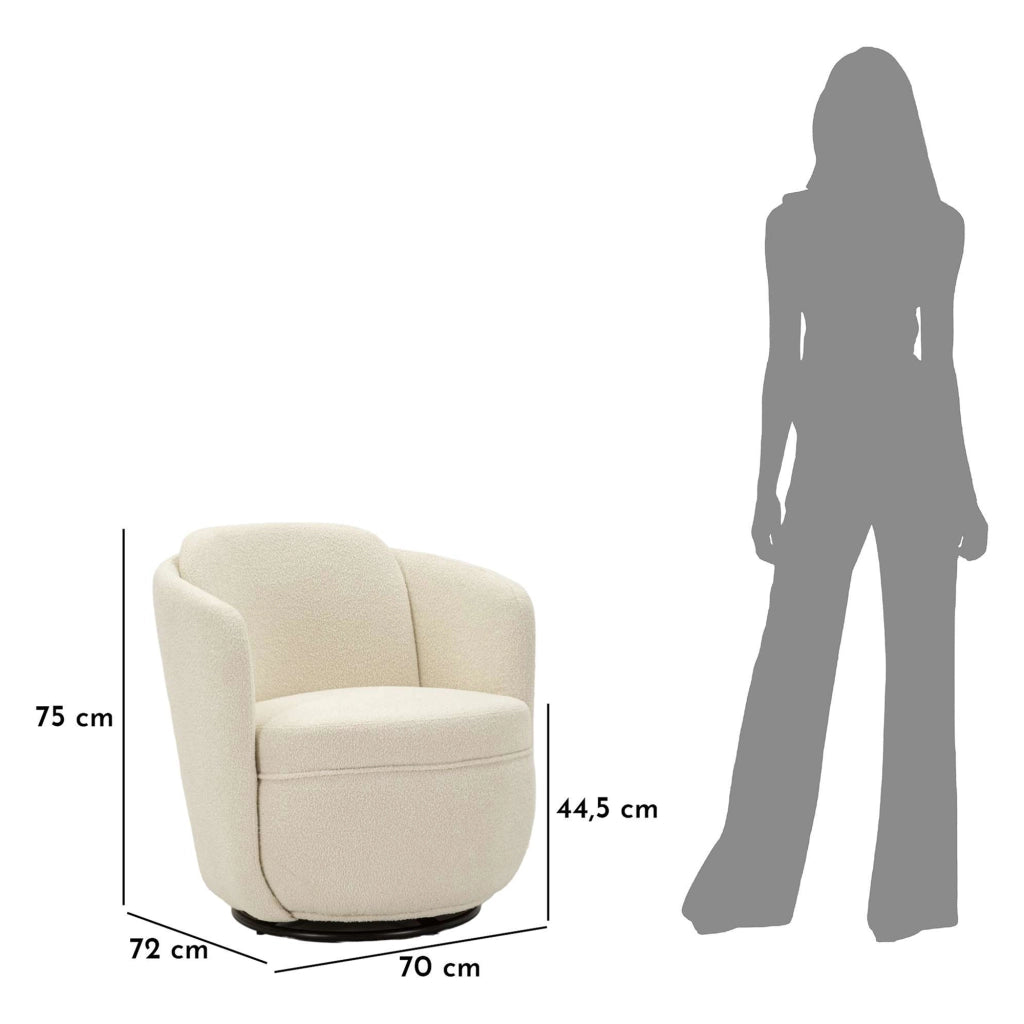 Poltroncina Morond, Poltrona Base Girevole, 70x72x75h cm Bianco Crema