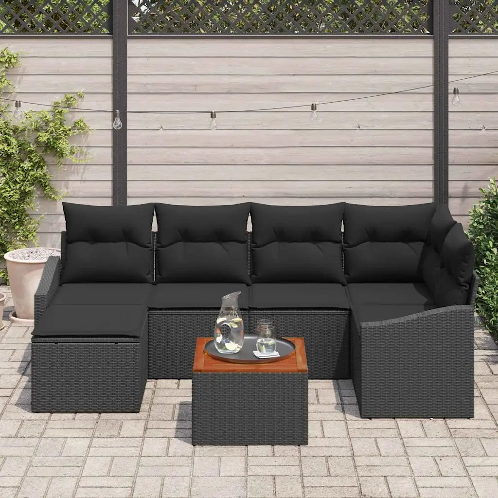 Set Divano da Giardino con cuscino 7 pcs Nero polyrattan 3347856