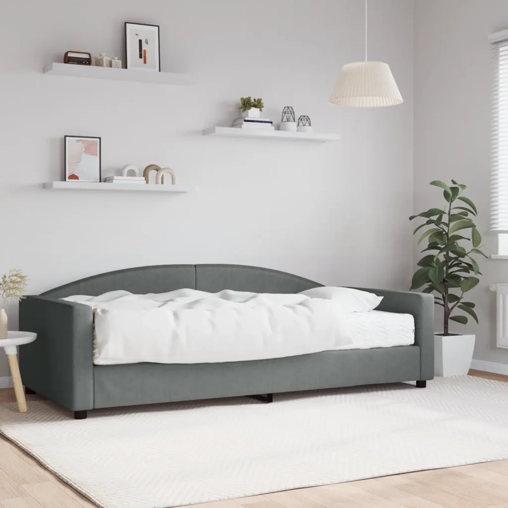 Divano letto | Sof¨¤ letto | Letto singolo con Materasso Grigio Scuro 100x200 cm in Tessuto