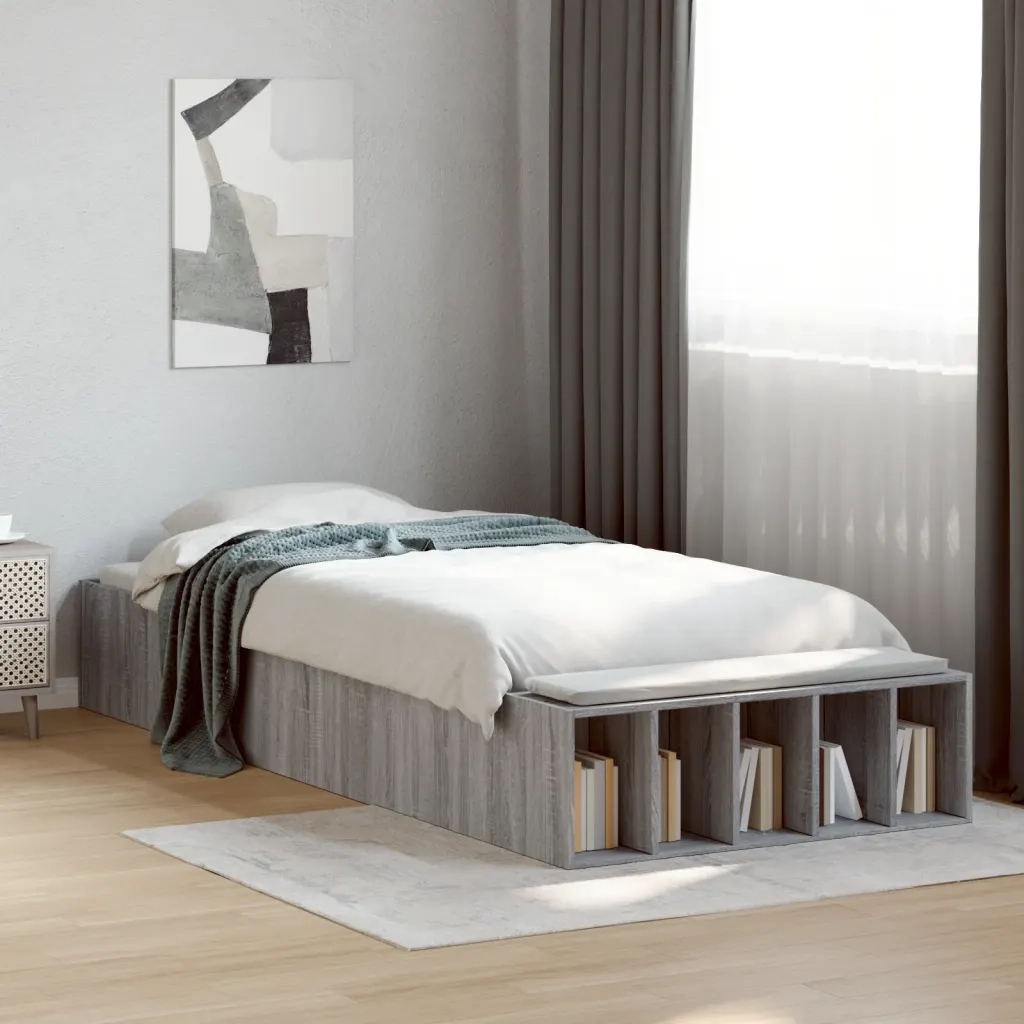 Letto singolo | Letto per adulti | Giroletto Grigio Sonoma 100x200 cm in Legno Multistrato