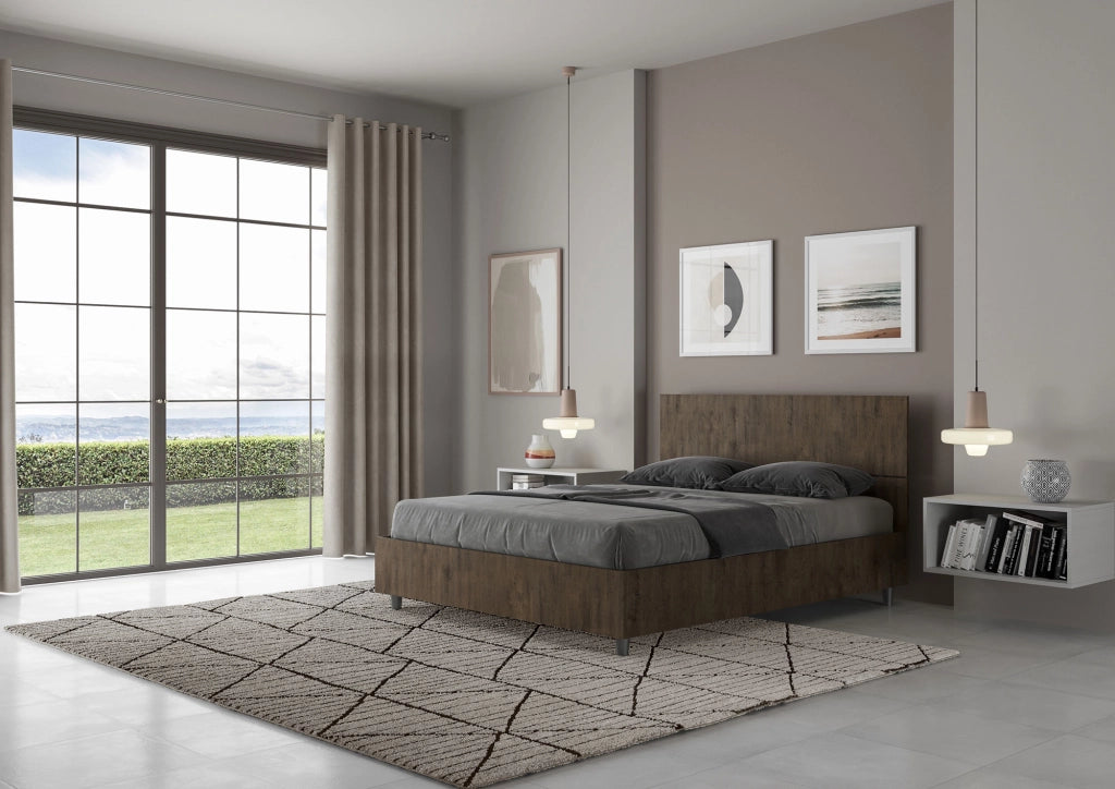 BS COM Letto matrimoniale francese contenitore 140x200 testata dritta noce