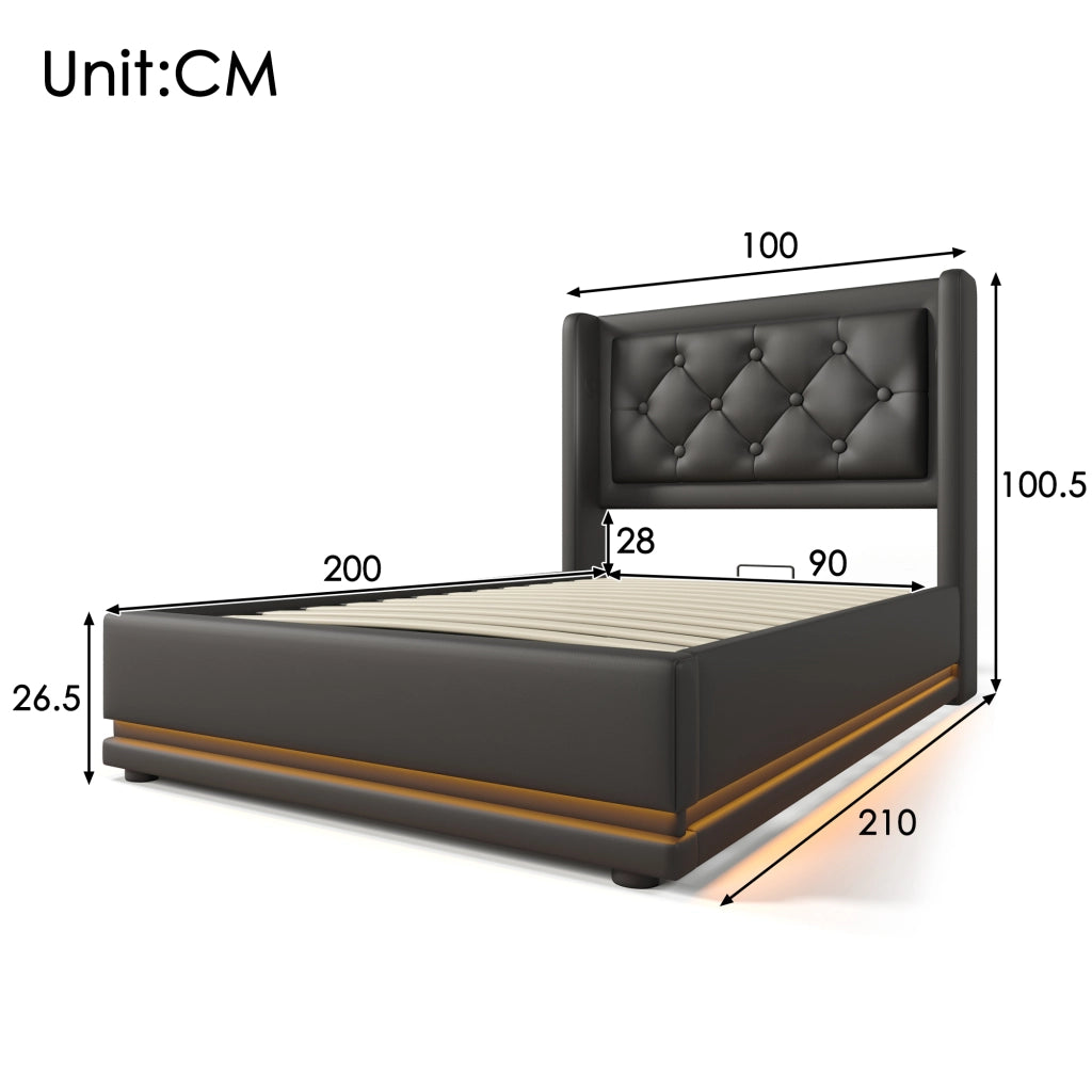 letto imbottito pu nero 90 x 200 cm