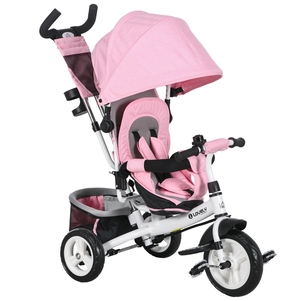 Triciclo per Bambini 1-5 Anni ¨C Xylo ¨C Bianco e Rosa con Maniglione e Tettuccio Regolabile 102x49x102 cm