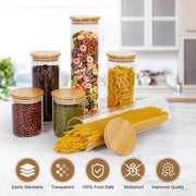 Set di 6 contenitori a chiusura ermetica in vetro per la conservazione di alimenti con coperchi in legno