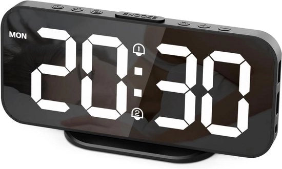 Alarme Digitale Spiegellorafo con 3 Impostazioni e Funzione di Sospensione - Display Spiegello Grande - 2 Porte USB - Nero