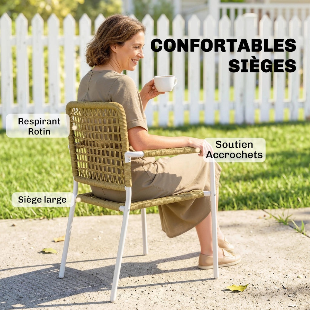 Sedie da Giardino Impilabili in Polyrattan con Braccioli e Schienale ¨C Xylo ¨C Giallo 55x57x82cm Set 2 Pezzi