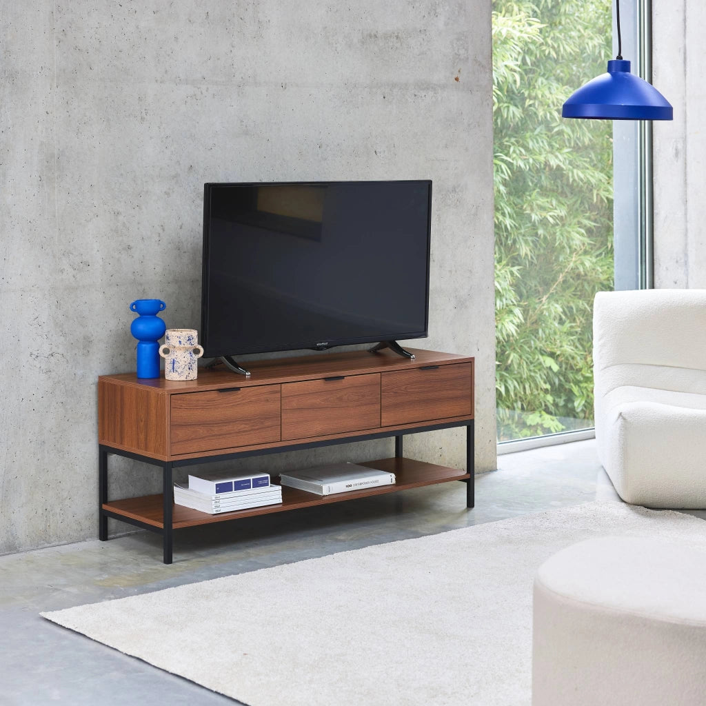 Mobile tv in noce con 3 cassetti, 130cm, marrone
