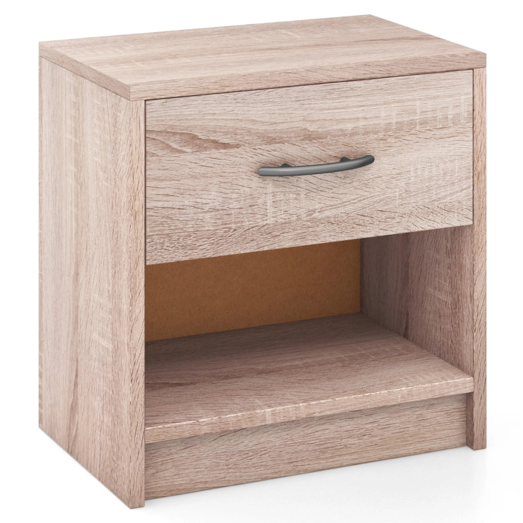 Comodino con cassetto ripiano apertoper soggiorno camera da letto-Tavolino da notte compatto per piccoli spazi Naturale