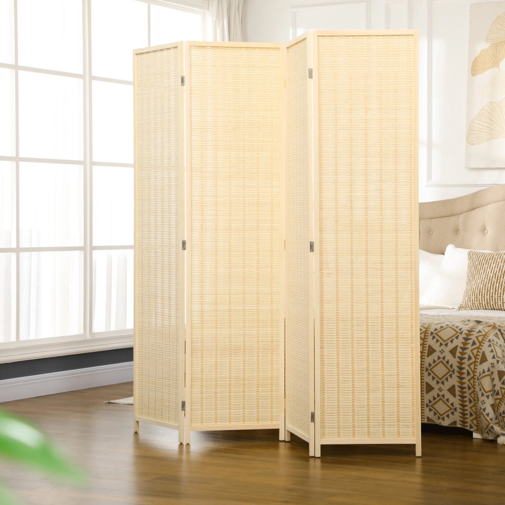 Paravento Pieghevole 4 Ante ¨C Xylo ¨C Legno Bamb¨´ Naturale 180cm Stile Boho