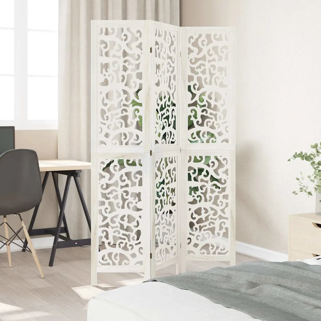 Divisorio Ambienti 3Pannelli Bianco Legno Massello di Paulownia 358734