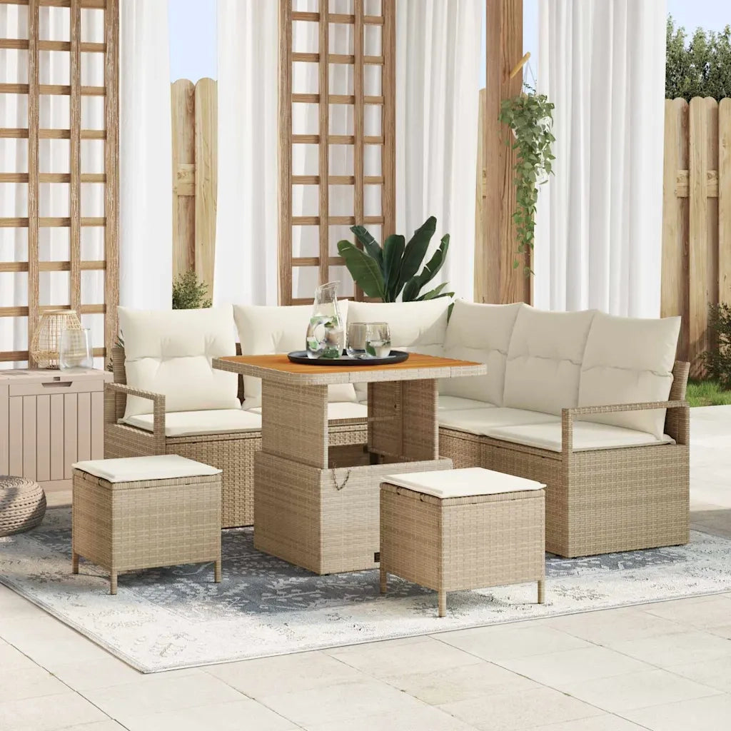 Set Divano da Giardino con cuscino 8 pcs Beige e Crema