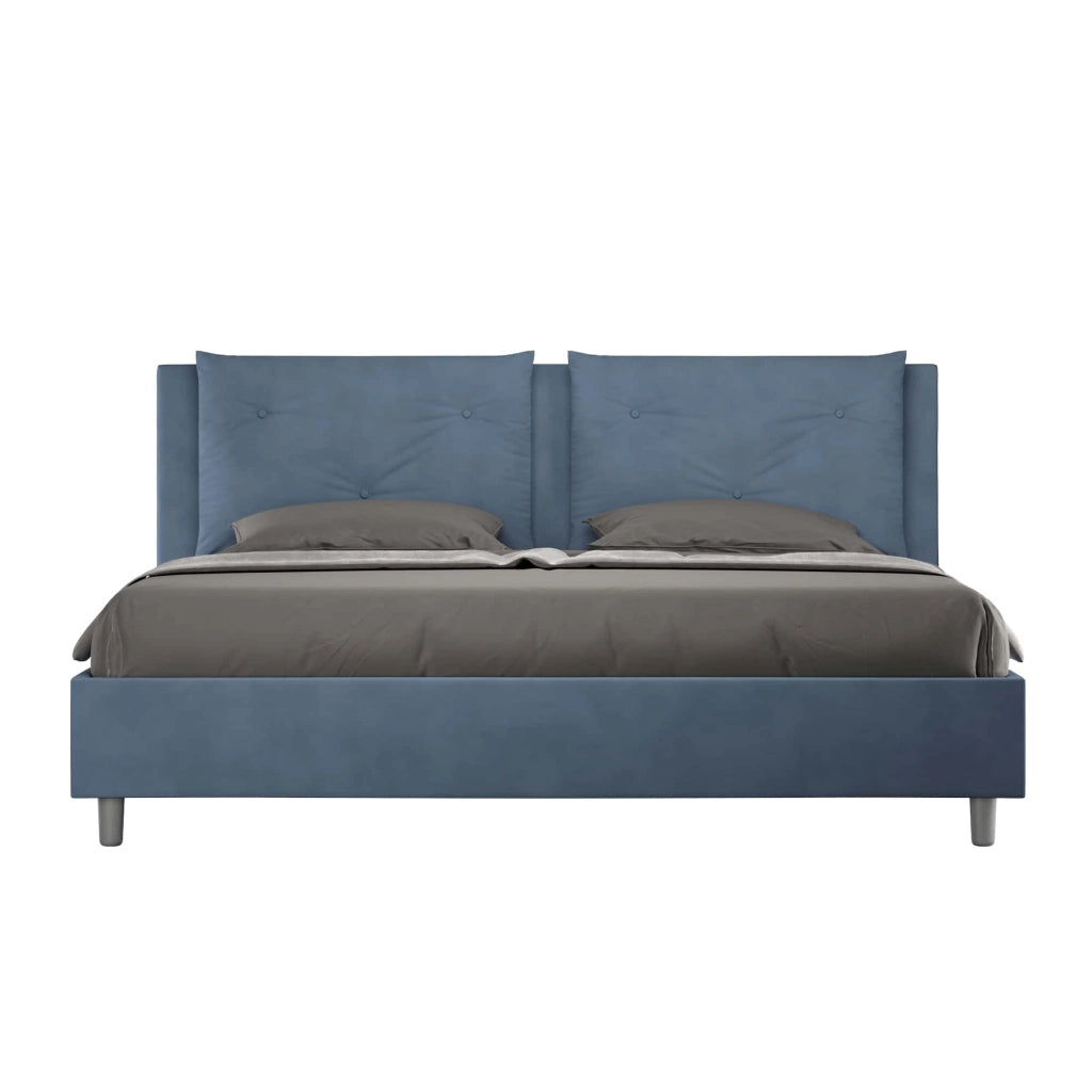 BS COM Letto con rete imbottito 180x210 microfibra blu