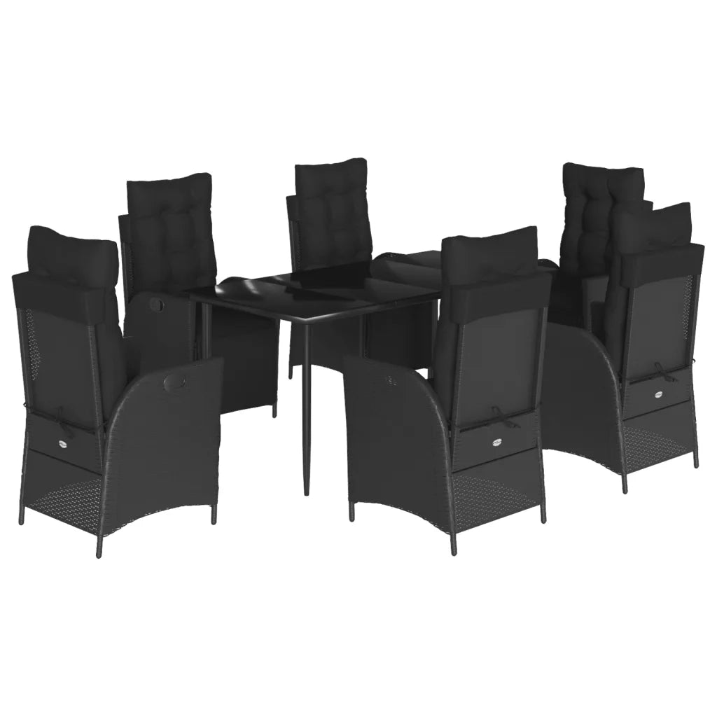 Set da Pranzo da Giardino 7 pz Nero con Cuscini in Polyrattan