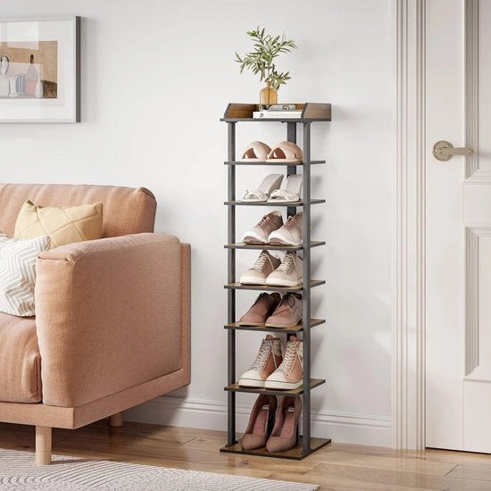Scaffale a 7 livelli per scarpe - Stile rustico marrone - Per camera da letto - Stile industriale - 28x28x113 cm