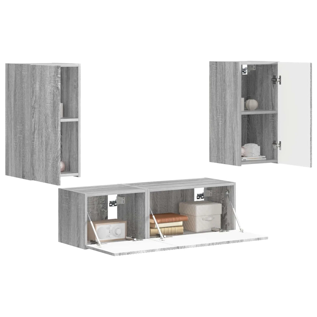 Set di Mobiletto da TV a Parete 4 pz | Armadietto TV | Mobile Porta TV Grigio Sonoma