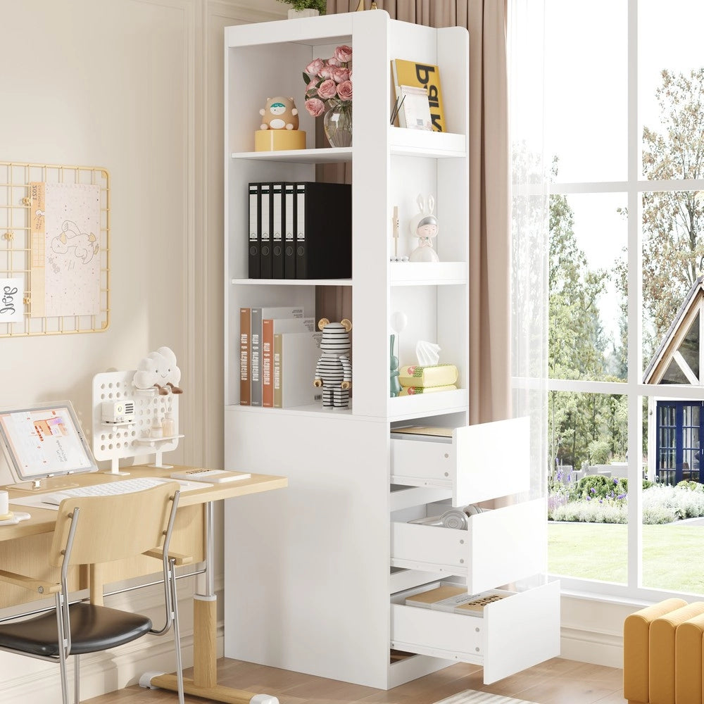 Scaffale per libri alto 200 cm - Zephmum- 3 ripiani aperti e 3 cassetti, sistema antiribaltamento