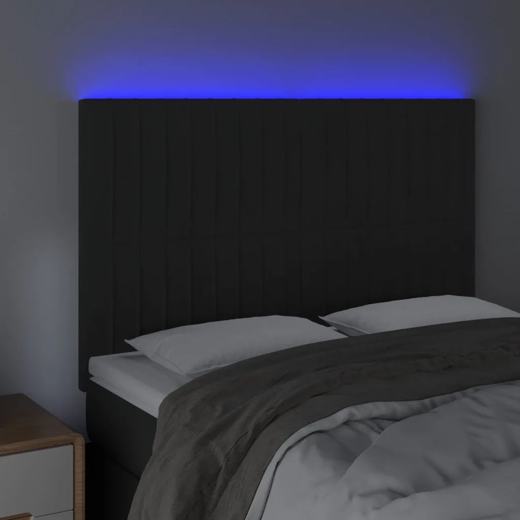 Testiera | Testata a LED Nera 144x5x118/128 cm in Velluto
