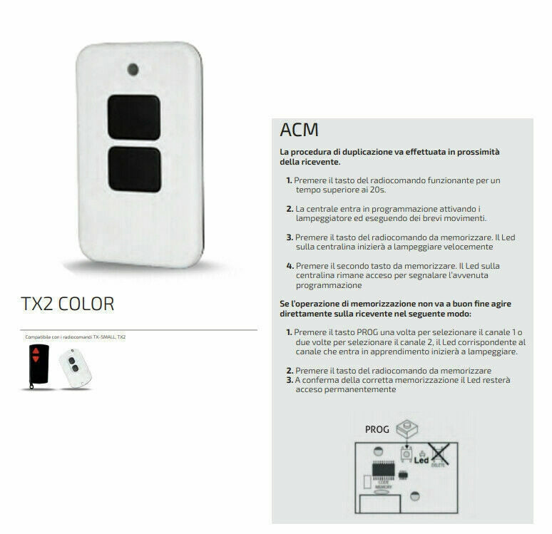 TELECOMANDO RADIOCOMANDO TRASMETTITORE ACM AC1621351 ORIGINALE TX2 COLOR 433.92