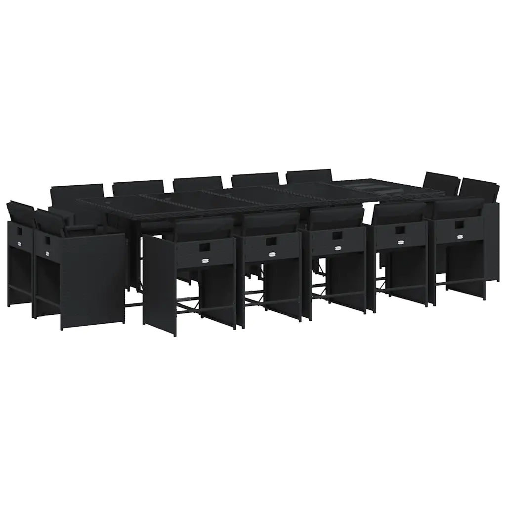 Set da Pranzo da Giardino 15 pz con Cuscini Nero in Polyrattan 3211231