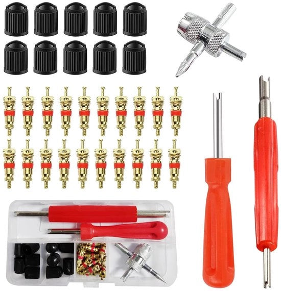 Strumento di rimozione valvole pneumatiche - Kit di riparazione pneumatici - Duraturo e facile da usare - 20 pezzi di inserimento valvola - Incluso set di dadi utili...