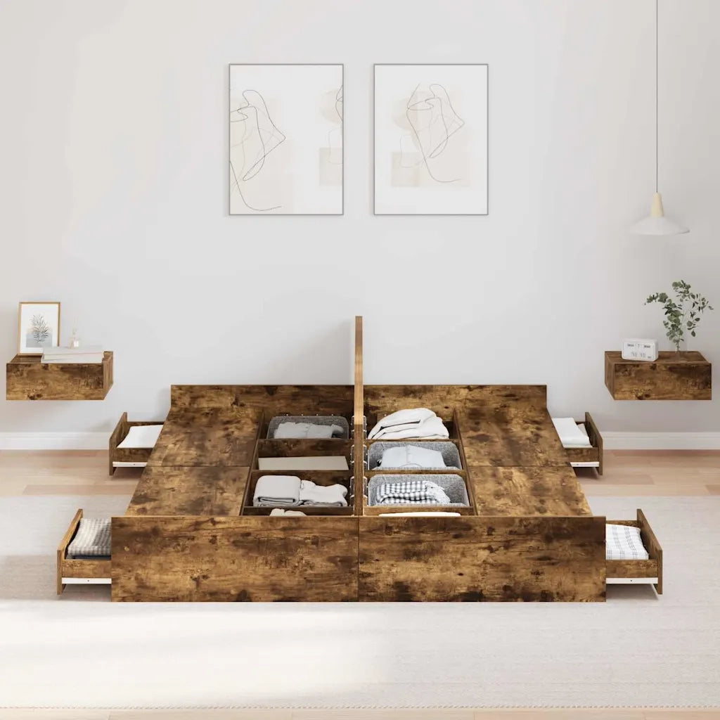Struttura letto con contenitore-Giroletto con contenitore Rovere fum¨¦ 150 x 200 cm