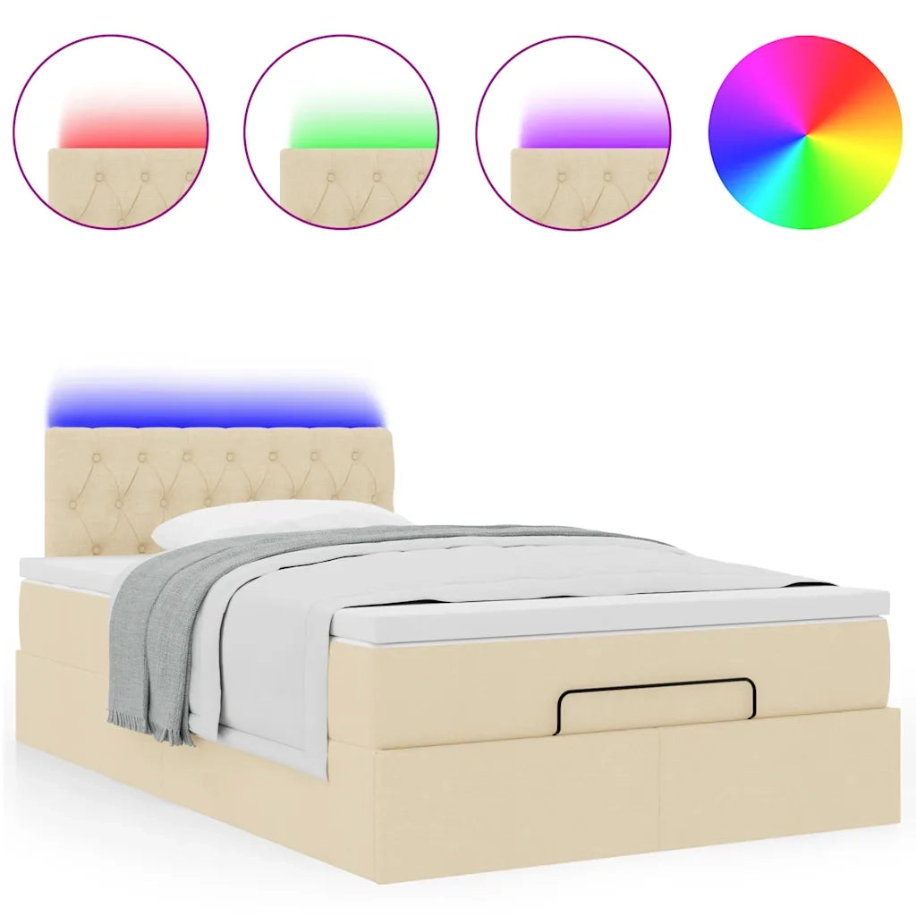 Pouf Letto con Materasso e LED Crema 120x190cm in Tessuto 3312379