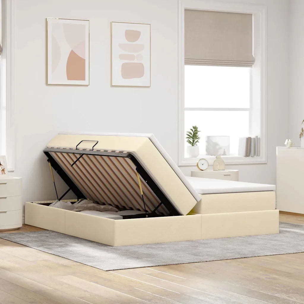 Letto con contenitore e materasso Crema 180 x 200 cm Poliestere 3370353